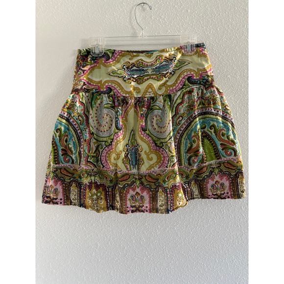 Vintage‎ Skirt Womens Medium Green Mini Cotton Paisley Y2K Fairy Preppy - Picture 2 of 5